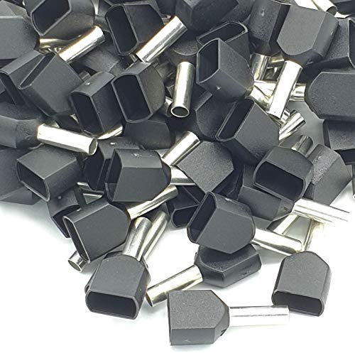 100pcs 1.5mm Black Dual Bootlace Crimp Ferrules Insulated Cord End Terminal