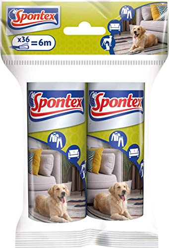 SPONTEX - Recharge Brosse adhésive - Recharge 36 feuilles et longueur de 12m - Entretien des vêtements et textiles - 2 Recharges
