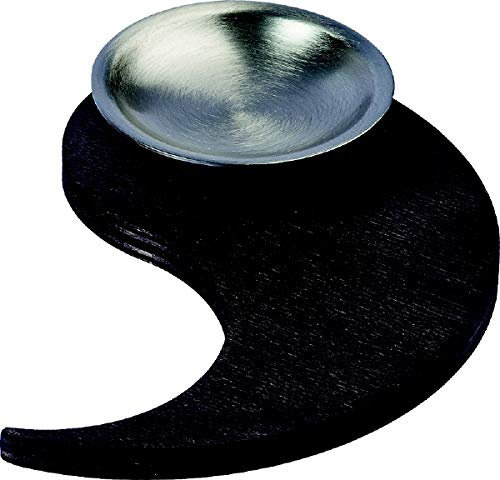 Kerzenteller Untersetzer aus dunklem Holz mit Flacher Schale in Silber, Kreis Deines Lebens nach Yin Yang