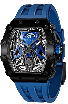 TSAR BOMBA Armbanduhr Herren wasserdichte 5ATM Automatik Mechanische Analog Armbanduhren Mode Luxus Leuchtende Herrenuhren mit Schwarz Silber Edelstahl Saphirglas Silikon Armband männer Uhr