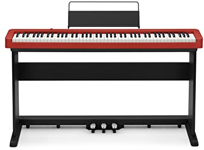 Casio CDP-S160RDSET Digitalpiano-Set rot mit 88 gewichteten Tasten, 10 Sounds, Stativ schwarz mit 3-fach Pedal