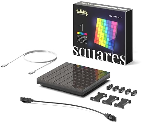 Twinkly Squares Master-Paneel, RGB LED Paneel, Inklusive 1 Hauptpanel und USB-C-Netzteil, Kompatibel mit HomeKit, Alexa und Google Home, Gaming- und Streaming-Lichter, 16M+ Farben