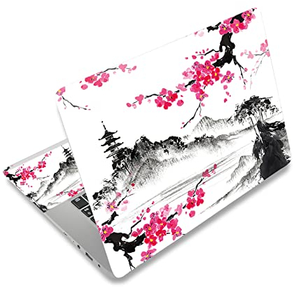 AIMSA Laptop-Aufkleber für 39,6 cm (12 Zoll) 33,3 cm (13,3 Zoll) 39,6 cm (14 Zoll) 15,4 cm (15,6 Zoll) Laptop / Netbook / PC, universelles Vinylabdeckung, Motiv: Berg Sakura Ink Painting