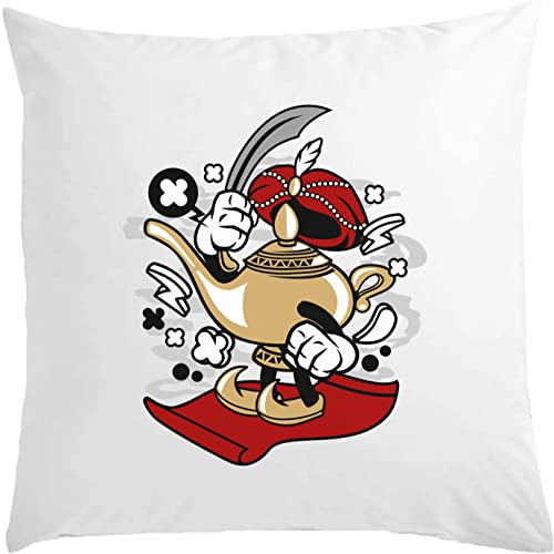 Magic Lamp Genie Aladin Flying Carpet Art Weißes Kissen 40x40cm mit Füllung Weiß One Size