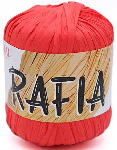 Gomitolo Rafia Lane Mondial 50 gr 100% viscosa naturale uncinetto 4-4,5 vari colori borse mare accessori cappellini arredo casa (984 Rosso)