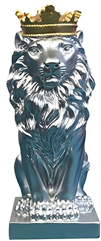 NUACOS Kronen Löwen Statue Der König der Bestien Harz Tier Skulptur im nordischen Stil Heim Dekorationen Figuren Sculpture Wohnzimmer deko (Silber)