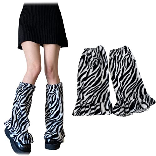 Gift girl 1 Paar Plüsch Milch Kuh Punkte Beinstulpen Zebra Print Beinstulpen Mode Lose Hohe Socken Lange Bein Socken für Frauen, Zebra, Einheitsgröße