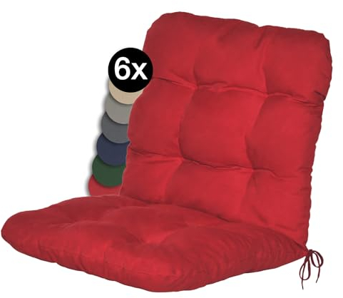 Beautissu 6er Set Niedriglehner Auflagen Set Flair NL Stuhlauflage 100x50x8cm Sitzkissen Niederlehner Gartenstühle Sitzauflagen Stuhlkissen Rot