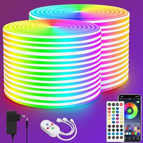 Segrass LED Strip 30m, Fernbedienung, APP Steuerung, IP65 Wasserdichte Flexible RGB Neon LED Streifen, 24V LED Band Seil Lampe für Schlafzimmer und Außendekoration (2 Rollen à 15M)