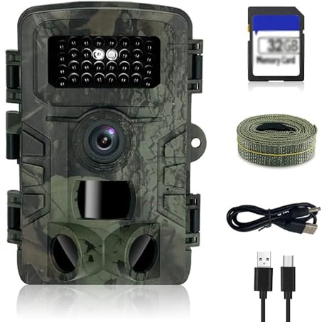 copap Wildkamera, 32MP HD Wildkamera mit Bewegungsmelder Nachtsicht, 32G Memory Card Motion Sensor, Infrarot Wildcamera IP66 Wasserdicht, 120° Weitwinkel IR Night Vision Outdoor Wildkamera