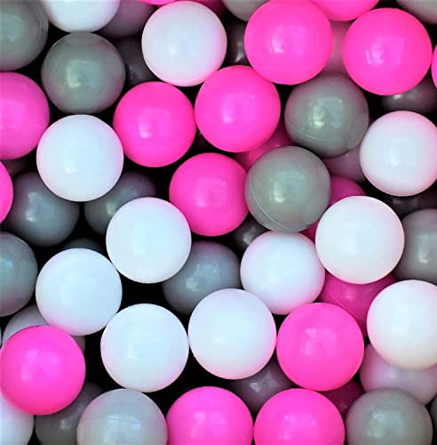 HH Home Hut 400 Soft Plastic Play Balls Crush Proof,No Sharp Edges, Non Toxic, Phthalate & BPA Free Indoor, Outdoor - Use in Baby or Toddler Ball Pit, Bath tubs, Swimming pools - Pink, White and Grey