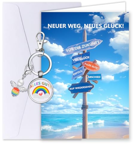 Toctax Karte Abschied Kollegin, Neuer Job/Rente/Auswanderer Geschenke mit Schutzengel SchlüSselanhäNger, Grußkarte Und Umschlag, GlüCksbringer Mutmacher Geschenk Mann Frau 20cm*15cm
