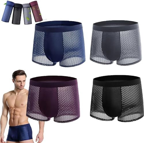 Ashopfun Boxhero Lot de 4 Caleçons en Fibre de Bambou et Nylon Respirant pour Homme, Confort Toute la Journée, Mixte, L