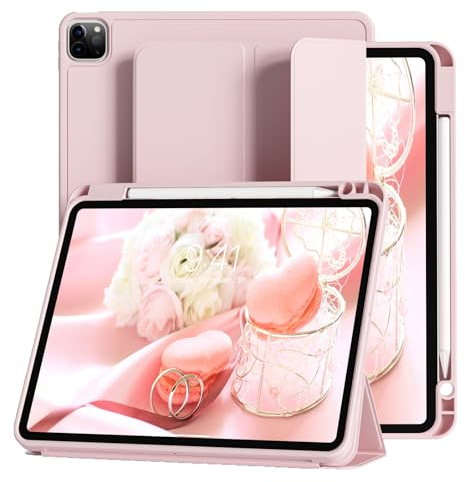 JKSML Case for iPad Pro 11 Inch (M5/M4) 2025/2024, Pink | Soft TPU Protective Cover with Pencil Holder, Trifold Stand, Supports Pencil Pro and Pencil (USB‑C), Auto Sleep/Wake