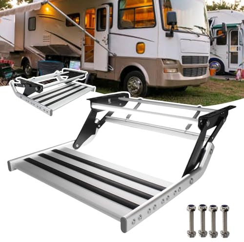 Dfdieratve Klappbare Aluminium-Wohnmobil-Trittstufe - Robuste, Einstufige Klapptreppe für Wohnmobile, Elektrische Wohnmobil-Trittstufe Mit Fernbedienung, für Reise-Wohnwagen,1-Step Electric