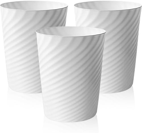 Lighterday 3 Pack Waste Paper Bin,Small Trash Bin Plastic Trash Can,Uncovered Rubbish Bin for Bathroom Office Bedroom Kitchen Toilet (3 Pcs White)