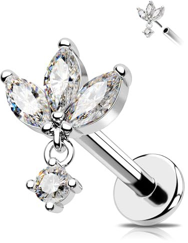 OUFER 16G Dangle Threadless Earring Chirurgenstahl 316L Knorpel Ohrpiercing 6 mm Helix Piercing Klar CZ Conch Piercing Schmuck für Frauen Tragus Piercing