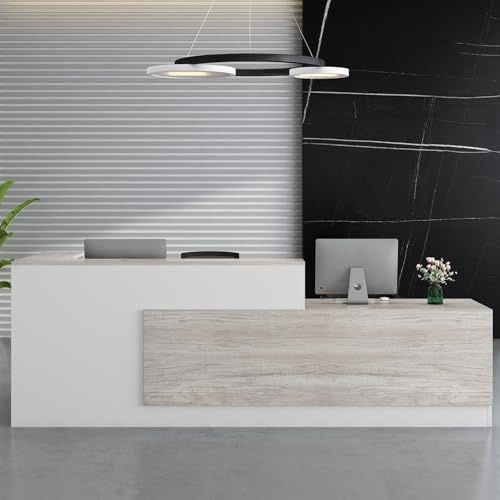 Empfangstheke Holz mit abschließbaren Schubladen, Rezeptionstisch mit KabelmanagementHolz für Büro & Kosmetikstudio, perfekt als L-Form Empfangstresen oder Büro(White Gray-Right,200*60*105cm)
