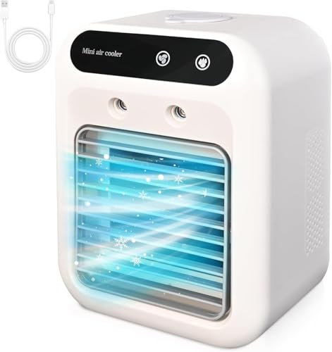 Condizionatore d'aria portatile, raffreddatore d'aria personale evaporativo, 2 velocità, 2 nebbie fresche, piccolo condizionatore d'aria, ventola di raffreddamento da tavolo, portatile, per ufficio