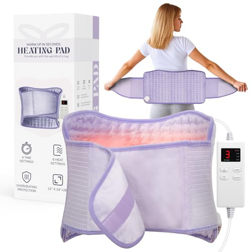 Heating Pad for Period Cramps, Upgraded Wrap Heating Pad for Back Pain Relief, Large 12''x 24''Heat Pad +26 Belt Adjustable 4 Timer 6 Heat Level Auto Shut Off, Christmas Birthday Gifts for Women Mom