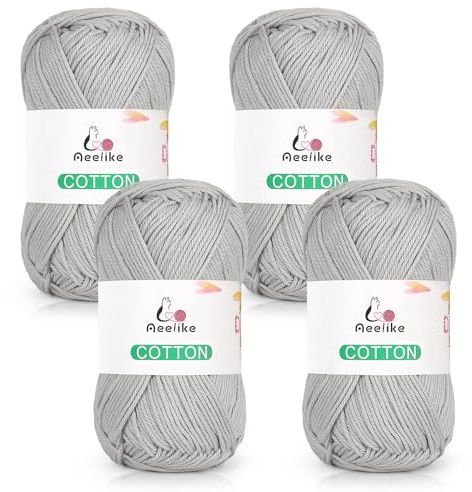 Aeelike 100% Baumwolle Strickgarn, Hochwertig 4Ply Häkelwolle, Superweiche und Hautfreundlich Wolle, geeignet zum Stricken und Häkeln von Schals, Pullovern, Mützen, Handschuhen, Mittelgrau