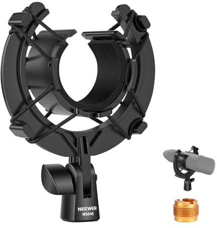 NEEWER Microphone Shock Mount, Mic Holder for Stand & Boom Arm with Elastic Ropes & 3/8 to 5/8 Screw Adapter, Fits Mics of 1.8 to 2 (46 to 50mm) Diameter, MS048
