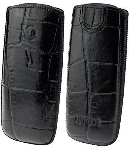 Suncase Original Leder Etui kompatibel mit Nokia 3310 (2017) Tasche Handytasche Ledertasche Schutzhülle Case Hülle (mit Rückzuglasche) in Croco-schwarz