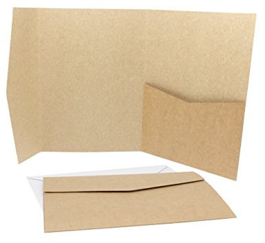 Threeet 50 x Pocketfold/Falttaschen/Klappkarten mit 50 x passenden Umschlägen in weiß - Vintage Kraftpapier Umschläge ideal als Einladungskarte (50)