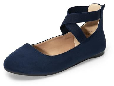 DREAM PAIRS Womens Ballerina Flat Fashion Elastic Ankle Straps Cross Strap Round Toe Comfy Ballet Pumps Dolly Shoes,Size 5,Navy-1,Sole_Stretchy