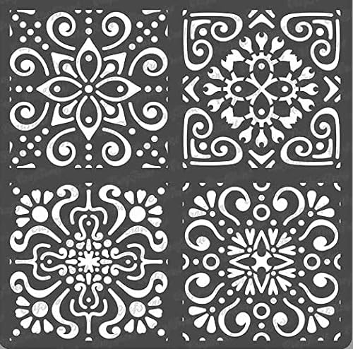 CrafTreat Reusable Moroccan Tile Stencil for Painting on Wood, Canvas, Paper, Fabric, Floor, Wall and Tile - Moroccan Tiles - 6x6 Inches - DIY Art and Craft Stencils - Stencil Tile Pattern