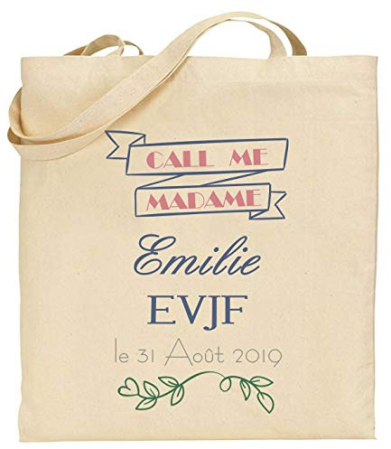 Tote Bag EVJF Personnalisé – Call me Madame – Cadeau souvenir original Enterrement de Vie de Jeune Fille pour une journée réussie entre copine avec témoins Mariage (organisation cocktail EVJF)