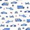 11,99€/m Auto Baufahrzeuge Polizei Feuerwehr 100% Baumwolle Baumwollstoff Kinder Meterware Handwerken Nähen Stoff (Polizei Blau auf Weiß, 100x160cm (11,99€/m))