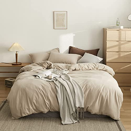 CoutureBridal Bettwäsche 200x220cm Khaki Uni Unifarben Atmungsaktiv Weiche Microfaser Einfarbig Bettbezug mit Reißverschluss und 2 Kissenbezug 80x80cm Doppelbett
