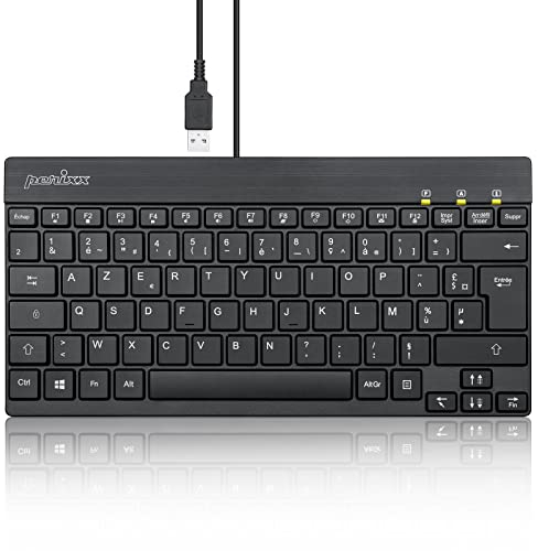 Perixx PERIBOARD-426 Mini-Tastatur mit USB-Kabel, Französisch AZERTY, Schwarz