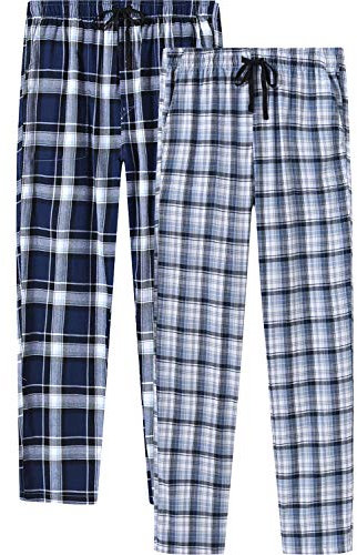 AjezMax 2 Paquets Bas de Pyjama Femme Hiver Longue avec Poches en Coton Pantalon PJ pour Dames 2 Paquets 03 L