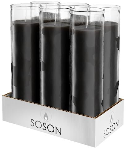 Simply Soson 5,1 x 20,3 cm schwarze Andachtskerzen im Glas – 6 Stück – 90 Stunden – Gebetskerze – hohe Stumpenkerzen für religiöse, Gedenkstätten, Party-Dekoration