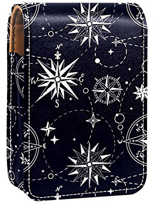 Compass Wind Rose Lip Gloss Holder Lipstick Case Portable Makeup Bag Travel Lipstick Organizer Case with Mirror Mini Lipstick Storage Box for Women