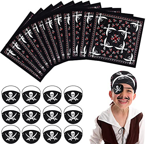 SATINIOR 24 Stücke Piraten Party Zubehör Enthält 12 Piraten Kapitän Filz Augenklappen 12 Bandana Cosplay Requisiten für Erwachsene Halloween Thema Kostüm Zubehör