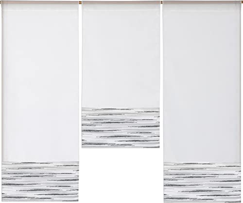 Experience by Omega 3er Set Miniflächen 4er Set Scheibengardine Küchengardine Tunnelzug Bistrogardine Größe 3 x 30 x 80/60/80 cm, Farbe 4013 02 - Weiß/Grau