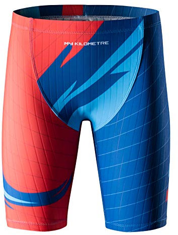 MY KILOMETRE Boy's Jammer Swimsuit Kids Trainning Swim Shorts with Drawstring Endurance Swimming Trunks Red XXL