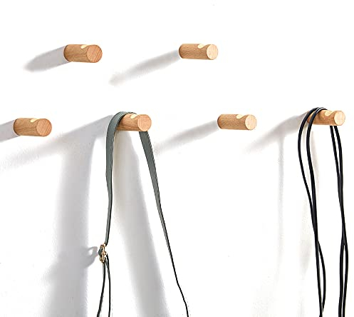 LONANGG 6 Stück Wandhaken aus Buchenholz, Kleiderhaken, Wandmontage, rustikale Holzhaken, Kleiderbügel, Hutablage, Haken zum Aufhängen von Badetüchern (Buche Gap 6 Haken)