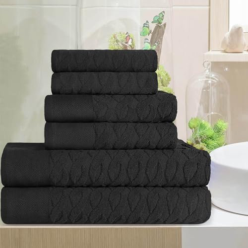 Superior Türkische Baumwolle Fischgräten-Jacquard 6-teiliges Handtuch-Set, Ultra Plüsch Handtücher für Badezimmer, Dusche, Spa, Wohnaccessoires, enthält Gesicht, Hand, Badetücher, Wohnung, Airbnb