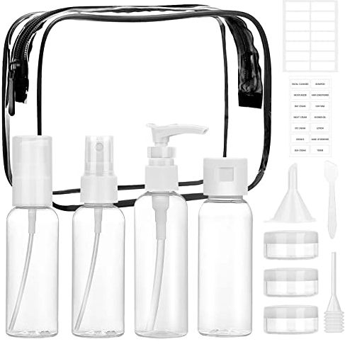 13 Pcs Travel Bottles for Toiletries, 60ml Travel Containers with Clear Toiletries Bag, Proof Refillable Clear Travel Toiletry Bottles, with Labels and Funnel, for Liquids Cosmetic Shampoo Body Wash
