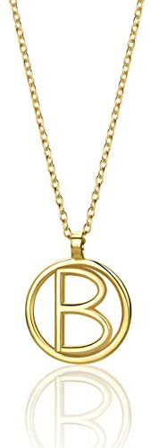MIORE Schmuck für Damen Personalisierte Kreis Halskette mit Initialen Collier Halskette Mit Buchstabe B Anhänger klassische Anker Kette aus Gelbgold 9 Karat 375 Gold, Länge 40-42 cm verstellbar