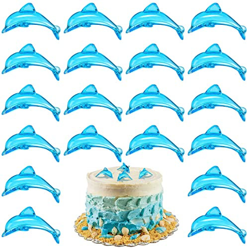 125 Pcs Acrylic Dolphins Cupcake Toppers Blue Dolphin Figurines Dolphin Birthday Party Decorations Dolphin Cake Topper for Sea Nautical Mermaid Themed Birthday Party Favors Baby Shower Decorations