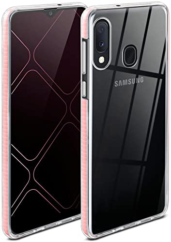 ONEFLOW für Samsung Galaxy A20e Hülle Silikon transparent, Handyhülle mit stoßfestem Bumper Backcover durchsichtig Silikonhülle kabelloses Laden Schutzhülle, Cushion Case, Rosa