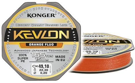 Geflochtene Schnur KONGER KEVLON Fluo Orange 4-Fach Braided Line Angelschnur 150m 0,12-0,25mm (0,07€/m) (0,12mm/10,10kg)