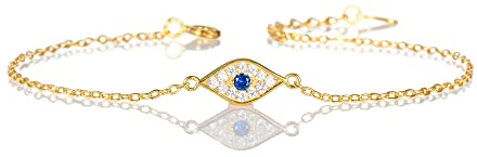 Diamond Treats Zierliches Evil-Eye-Armband aus 925er Sterlingsilber für Damen und Mädchen, Gold-Böser Blick Armband mit funkelnden Zirkonia-Steinen, Vergoldetes Armband für Frauen