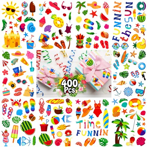 Leesgel Hawaii Aufkleber Kinder, 28 Blätter Hawaii Scrapbook Aufkleber Sticker Kinder für Hawaii Deko, Hawaiian Sommer Strand Luau Tropische Party Zubehör Geschenke Kinder Kindergeburtstag Deko Hawaii