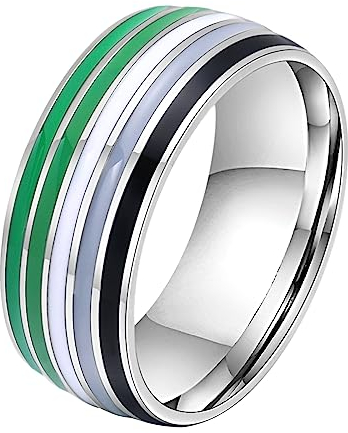 HIJONES Edelstahl Aromantic Pride Flagge Ring LGBTQ Rainbow Love 8mm Statement Ehering Größe 57